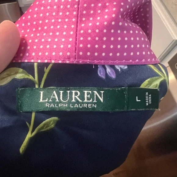 Lauren Ralph Lauren Floral Robe Kimono Navy Blue Floral Pink Size Large No Belt - Picture 11 of 11